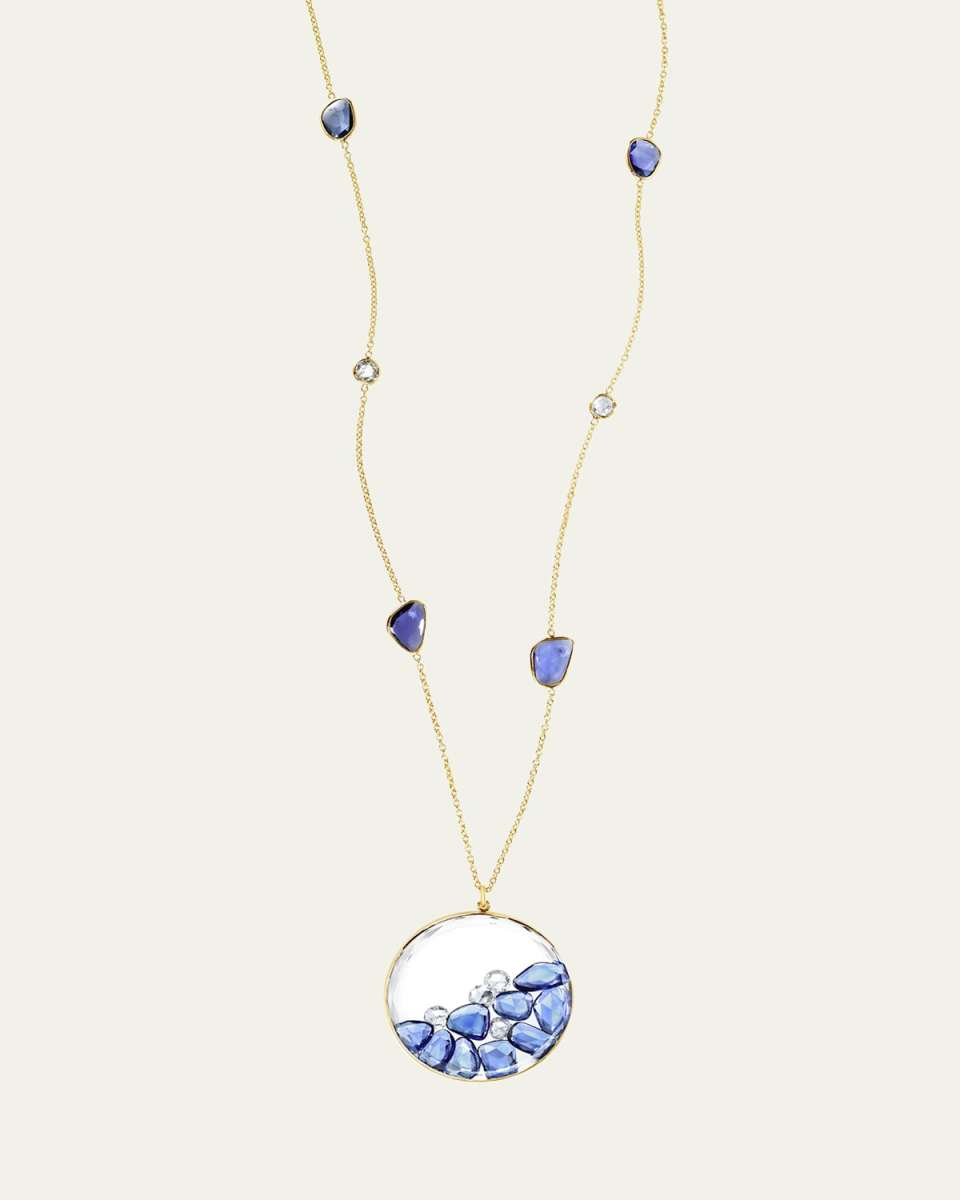 18K Yellow Gold Big Boy Blue Necklace with Blue Sapphires, Diamonds and Kaleidoscope Shaker